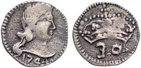 India - D. João V (1706-1750)
Silver - Meia Tanga 1744, Goa, Ex-Col. Barbas, G.54.04, FV J5.114, KM.118.1, 0.58g, Almost Very Fine