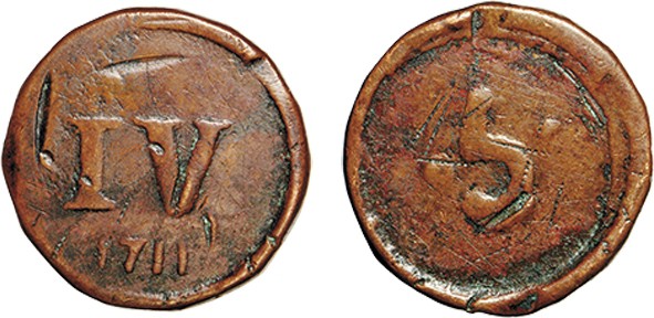 India - D. João V (1706-1750)
5 Réis 1711, Goa, Very Rare, G.45.01, FV J5.-, KM...