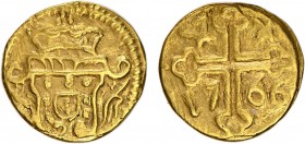India - D. José I (1750-1777)
Gold - 4 Xerafins 1766, Goa, G.60.02, FV Jo.26, KM.148, 2.36g, Very Fine