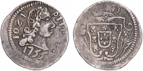 India - D. José I (1750-1777)
Silver - Meio Pardau 1755, Goa, G.45.03, FV Jo.71, KM.133, 2.93g, Very Fine