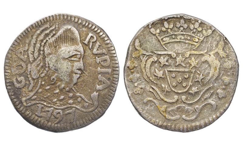 India - D. Maria I (1788-1799)
Silver - Rupia 1797, Goa, G.36.02, FV M1.88, KM....