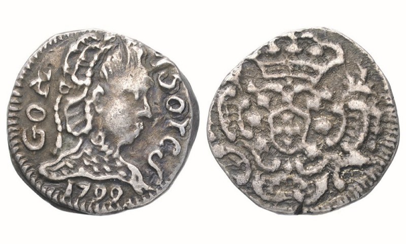 India - D. Maria I (1788-1799)
Silver - Meio Pardau 1799, Goa, "RES", G.30.03, ...
