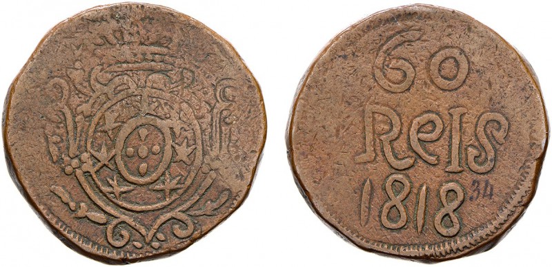 India - D. João, Prince Regent (1799-1816)
60 Réis 1818, Diu, G.13.01, FV JR.50...