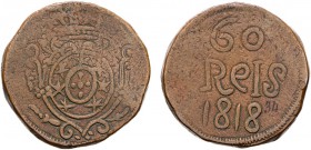 India - D. João, Prince Regent (1799-1816)
60 Réis 1818, Diu, G.13.01, FV JR.50, KM.55, 33.64g, Almost Very Fine