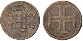 India - D. Maria II (1834-1853)
Copper Trial Atiá 1851, Diu, Very Rare, G.E14.01, FV M2.71, KM.Pn3, 7.78g, Very Fine