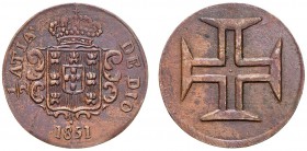 India - D. Maria II (1834-1853)
Copper Trial 1/2 Atiá 1851, Diu, Ex-Col. Barbas, Rare, G.E13.01, FV M2.72, KM.Pn2, 3.79g, Extremely Fine