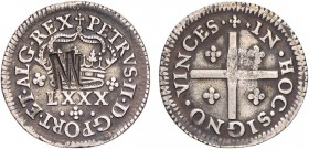 Mozambique - D. José I (1750-1777)
Silver - Countermark "M" on Tostão (G.44.04), D. Pedro II, Ex-Col. Barbas, G.-, 3.38g, Very Fine