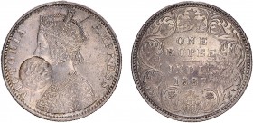 Mozambique - D. Luís I (1861-1889)
Silver - Countermark "PM Coroado" on Rupia 1887, Victoria (British India), countermark poorly beaten, G.09.08, 11....