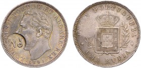 Mozambique - D. Carlos I (1889-1908)
Silver - Countermark "PM" on Rupia 1881, D. Luís I (Portuguese India), Ex-Col. Barbas, G.06.01, 11.67g, Choice V...