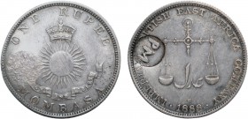 Mozambique - D. Carlos I (1889-1908)
Silver - Countermark "PM" on Rupia 1888, Imperial British East Africa Company, Mombasa, G.07.01, 11.64g, Very Fi...