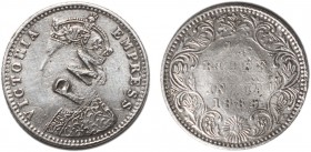 Mozambique - D. Carlos I (1889-1908)
Silver - Countermark "PM" on 1/4 Rupia 1888, Victoria (British India) (KM.490), G.01.-, 2.88g, Very Fine