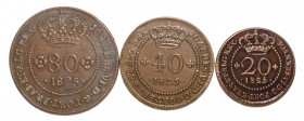 S. Tomé and Príncipe - D. João VI (1816-1826)
Lot (3 Coins) - D. João VI: 80 Réis 1825, G.06.03, 15.03g, Almost Extremely Fine; 40 Réis 1825, G.05.01...