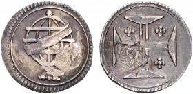 S. Tomé and Príncipe - D. Pedro V (1853-1861)
Silver - Countermark "Coroa Pequena" on Vintém, D. João V, G.16.-, 0.74g, Very Fine