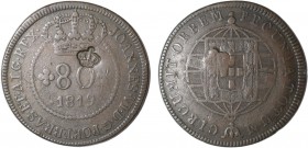 S. Tomé and Príncipe - D. Pedro V (1853-1861)
Countermark "Coroa Pequena" on 80 Réis 1819, D. João VI (S. Tomé e Príncipe), G.14.02, 13.73g, Very Goo...