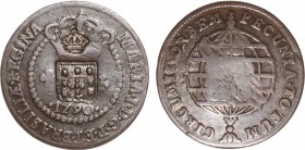 S. Tomé and Príncipe - D. Pedro V (1853-1861)
Countermarks "Escudete" and "Coroa Pequena" on X Réis 1790, D. Maria I, G.05.22.var, 7.59g, Very Fine...