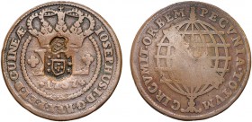 S. Tomé and Príncipe - D. Pedro V (1853-1861)
Countermarks "Escudete" (Angola, D. João Prince Regent) and "Coroa Pequena" on XL Réis 1757, D. José I,...