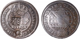 S. Tomé and Príncipe - D. Pedro V (1853-1861)
Countermarks "Escudete" (Angola, D. João Prince Regent) and 2 "Coroas Pequenas" on XL Réis 1790 (Brazil...