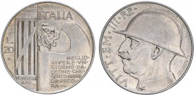 Italy
20 Lire 1928 R, year VI, 10th Anniversary End 1st World War, Vittorio Emanuele III, KM.70, Choice Very Fine