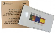 IN-CM
Lote 2 estojos (2 moedas cada), comemorativas do 20º Aniversário da Adesão de Portugal e Espanha às comunidades Europeias, 2006, prata Proof, c...