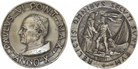 Medalhas - Papa Paulo VI
Prata - ND - X Anos de Pontificado de Paulo VI. 45mm. 59g. c/ Estojo. SOBERBA