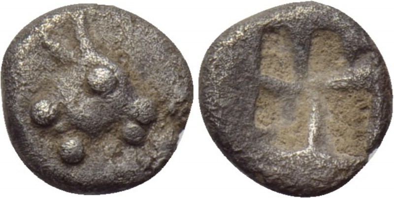 MACEDON. Mende. Hemiobol (Circa 480-460 BC). 

Obv: Head of ass right, with tw...