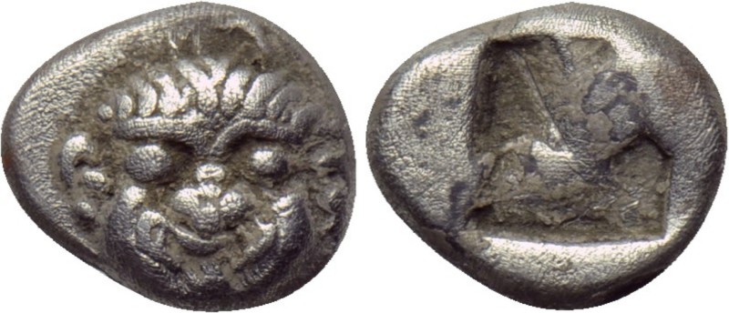 MACEDON. Neapolis. Obol (Circa 500-480 BC). 

Obv: Facing gorgoneion.
Rev: In...