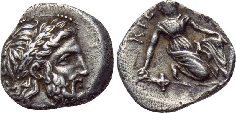 THESSALY. Kierion. Trihemiobol (Circa 350-325 BC). 

Obv: Laureate head of Zeu...
