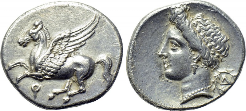 CORINTHIA. Corinth. Drachm (Circa 345-307 BC). 

Obv: Pegasos flying left; kop...