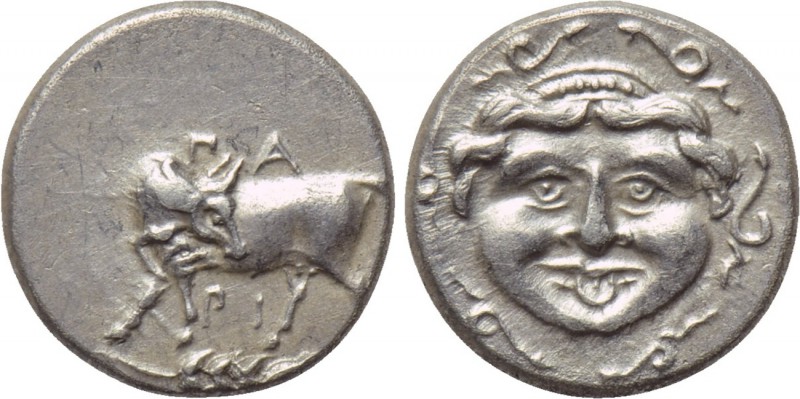 MYSIA. Parion. Hemidrachm (4th century BC). 

Obv: ΠAPI. 
Bull standing left,...