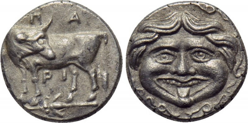 MYSIA. Parion. Hemidrachm (4th century BC). 

Obv: Facing gorgoneion.
Rev: ΠA...