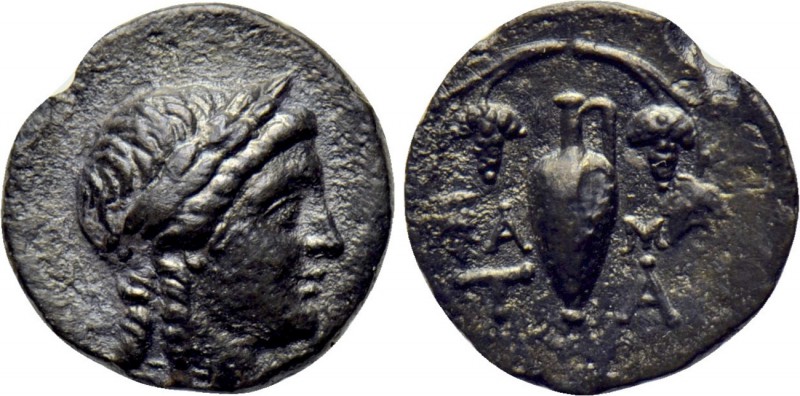 AEOLIS. Temnos. Ae (Circa 2nd-1st centuries BC). 

Obv: Laureate head of Apoll...
