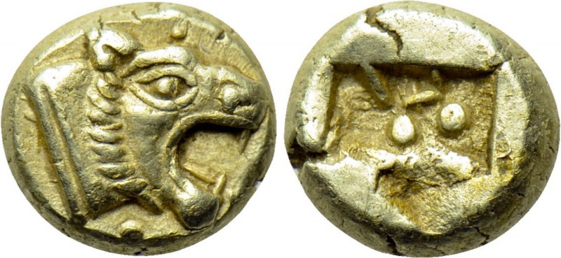 IONIA. Uncertain. EL Hemihekte (Circa 600-550 BC). 

Obv: Head of roaring lion...