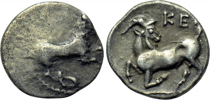 CILICIA. Kelenderis. Obol (3rd century BC). 

Obv: Horse prancing right.
Rev:...