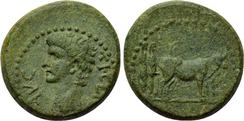 MACEDON. Philippi. Claudius (41-54). Ae. 

Obv: TI CLAV AVG. 
Bare head left....