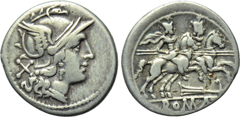 ANONYMOUS. Denarius (206-195 BC). Rome. 

Obv: Helmeted head of Roma right; X ...