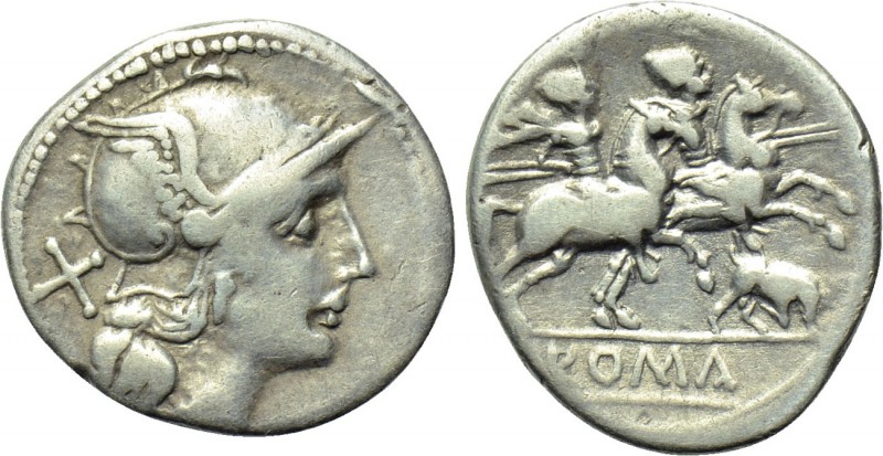 ANONYMOUS. Denarius (206-195 BC). Rome. 

Obv: Helmeted head of Roma right; X ...