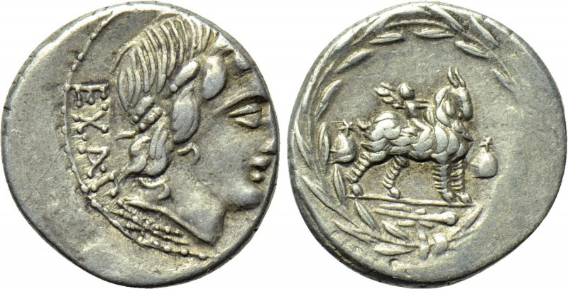 MN. FONTEIUS C. F. Denarius (85 BC). Rome. 

Obv: EX A P. 
Laureate head of V...