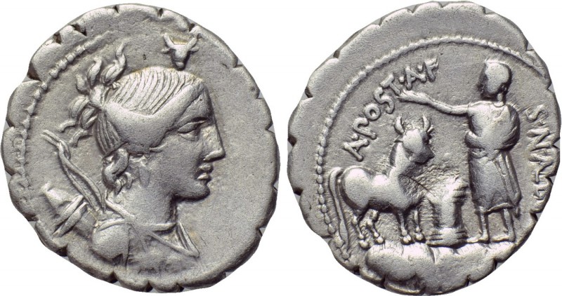 A. POSTUMIUS A. F. SP. N. ALBINUS. Serrate Denarius (81 BC). Rome. 

Obv: Drap...