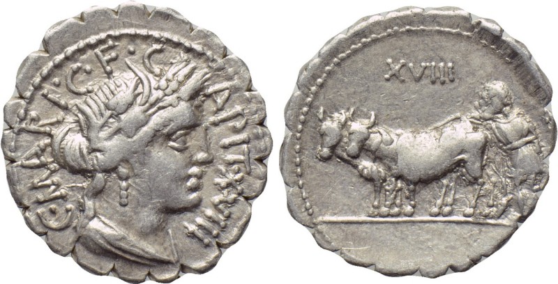 C. MARIUS C. F. CAPITO. Serrate Denarius (81 BC). Rome. 

Obv: C MARI C F CAPI...