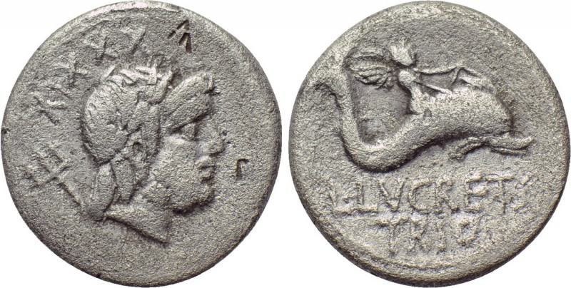L. LUCRETIUS TRIO. Denarius (74 BC). Rome. 

Obv: Laureate head of Neptune rig...