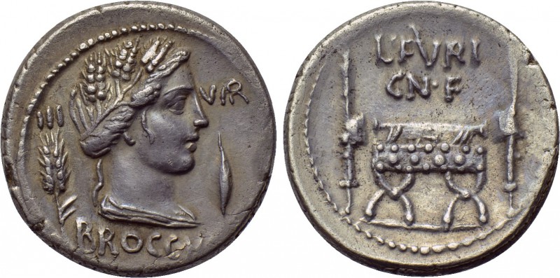 L. FURIUS BROCCHUS. Denarius (63 BC). Rome. 

Obv: III VIR / BROCCHI. 
Draped...