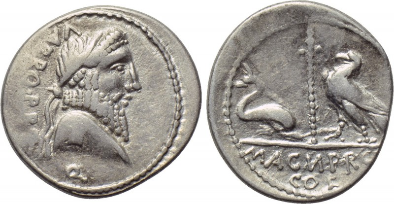 C. POMPEIUS MAGNUS. Denarius (49 BC). Dyrrachium? Terentius Varro, proquaestor. ...