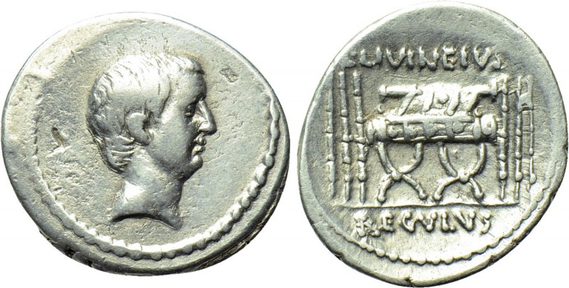 L. LIVINEIUS REGULUS. Denarius (42 BC). Rome. 

Obv: Bare head right.
Rev: L ...