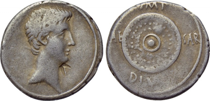 OCTAVIAN. Denarius (35/4 BC). Spanish or northern Italian or mint traveling with...