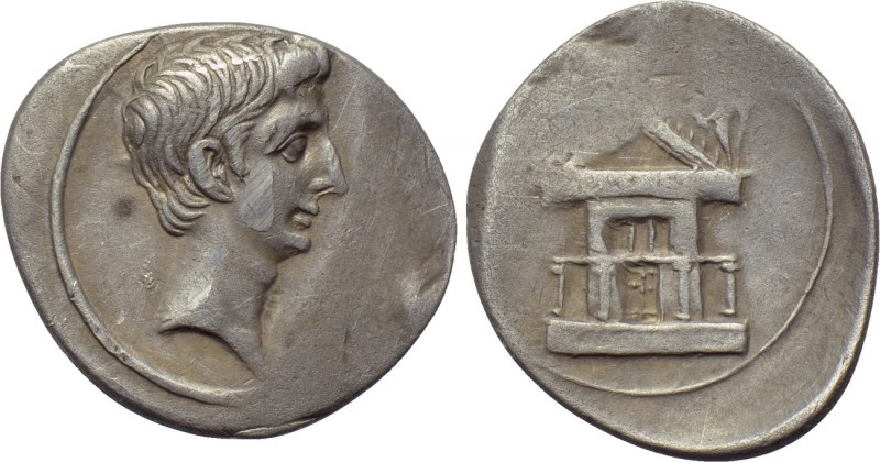 AUGUSTUS (27 BC-14 AD). Denarius. Rome. 

Obv: Bare head right.
Rev: IMP CAES...