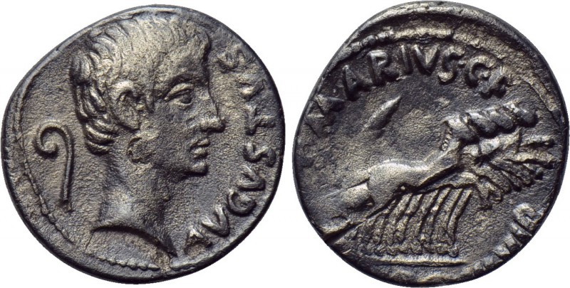 AUGUSTUS (27 BC-14 AD). Denarius. Rome. C. Marius C.f. Tro(mentina tribu), money...