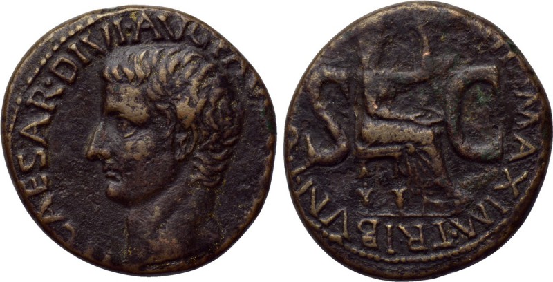 TIBERIUS (14-37). As. Rome. 

Obv: TI CAESAR DIVI AVG F AVGVST IMP VII. 
Bare...