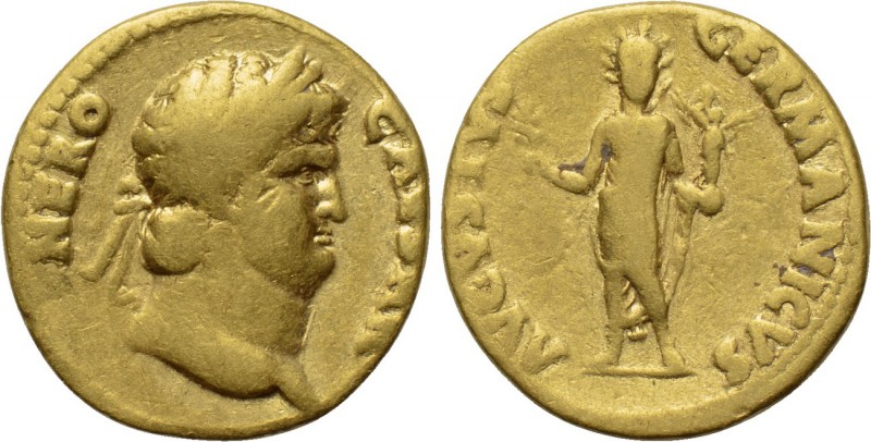 NERO (54-68). GOLD Aureus. Rome. 

Obv: NERO CAESAR. 
Laureate head right.
R...