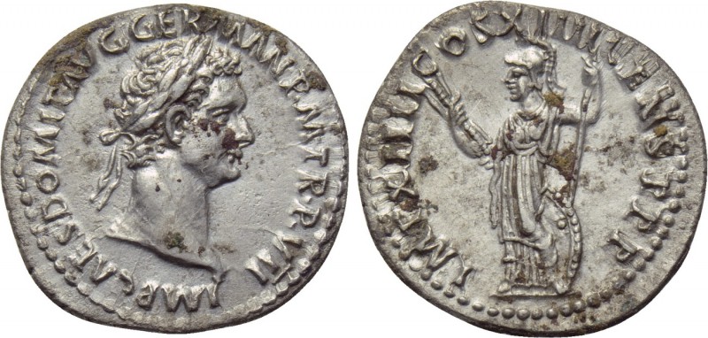 DOMITIAN (81-96). Denarius. Rome. 

Obv: IMP CAES DOMIT AVG GERMAN P M TR P VI...