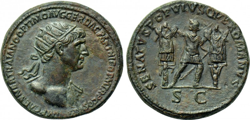 TRAJAN (98-117). Dupondius. Rome. 

Obv: IMP CAES NER TRAIANO OPTIMO AVG GER D...